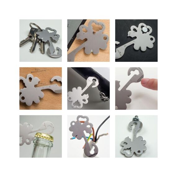 Geschenkartikel: ROMINOX Key Tool Lucky Charm, 19 Funktionen, Schlüsselanhänger Kleeblatt, Glücksbringer, Edelstahl Multitool, Multifunktionswerkzeug, Kleinigkeit für Adventskalender