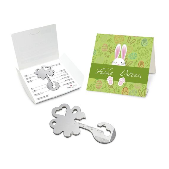 Geschenkartikel: ROMINOX Key Tool // Lucky Charm Frohe Ostern, 19 Funktionen, Keytool Schlüsselanhänger, Einkaufswagenlöser, Edelstahl Multitool, Multifunktionswerkzeug