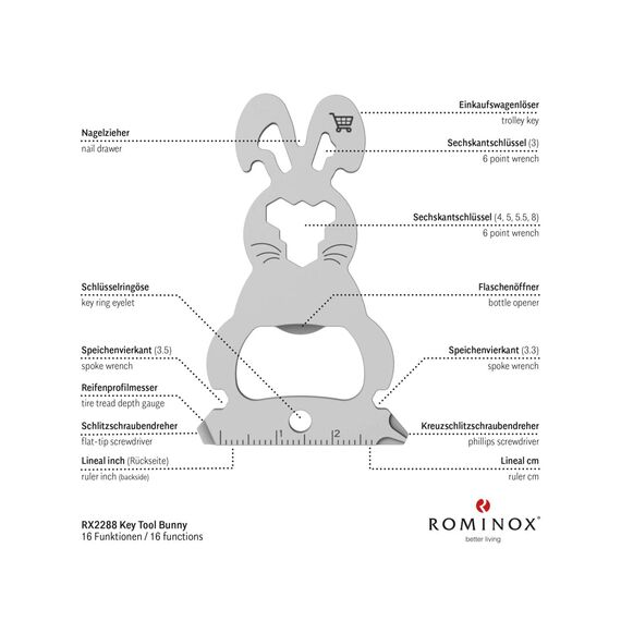 Geschenkartikel: ROMINOX Key Tool // Lucky Charm Frohe Ostern, 19 Funktionen, Keytool Schlüsselanhänger, Einkaufswagenlöser, Edelstahl Multitool, Multifunktionswerkzeug