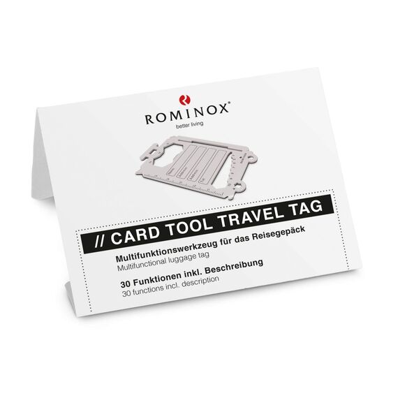 Geschenkartikel: ROMINOX Card Tool // Travel Tag – 30 Funktionen – Multifunktionaler Kofferanhänger/Reisegepäckanhänger, Edelstahl inkl. Etui & Funktionsbeschreibung, Multifunktionswerkzeug