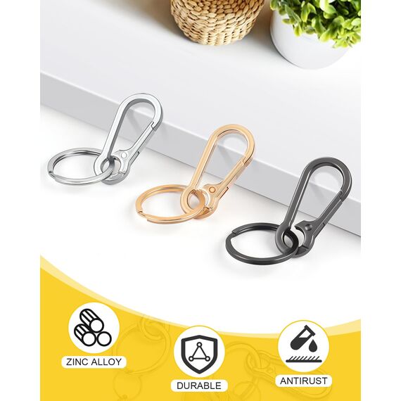 3 Stück Karabiner Schlüsselanhänger, Karabinerhaken Klein Metall Schlüsselkarabiner Carabiner, Schlüsselring mit Karabiner für Aufhängen im Rucksack, Autoschlüssel (Gold)