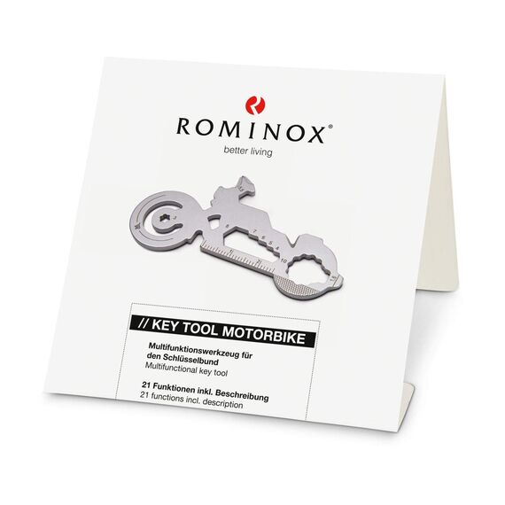 Geschenkartikel: ROMINOX Key Tool Motorbike, 21 Funktionen, Keytool Schlüsselanhänger Motorrad, Bike, Edelstahl Multitool, Funktionsbeschreibung, Multifunktionswerkzeug, Einkaufswagenlöser