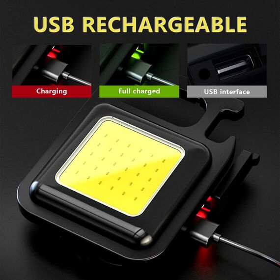 2 Stück COB Schlüsselanhänger-Taschenlampe,4 Modi USB Wiederaufladbare Wasserdichte 800 Lumen LED Kleine Taschenlampen,tragbare Taschenlampe mit Klapphalterung, Flaschenöffner und Magnetfuß