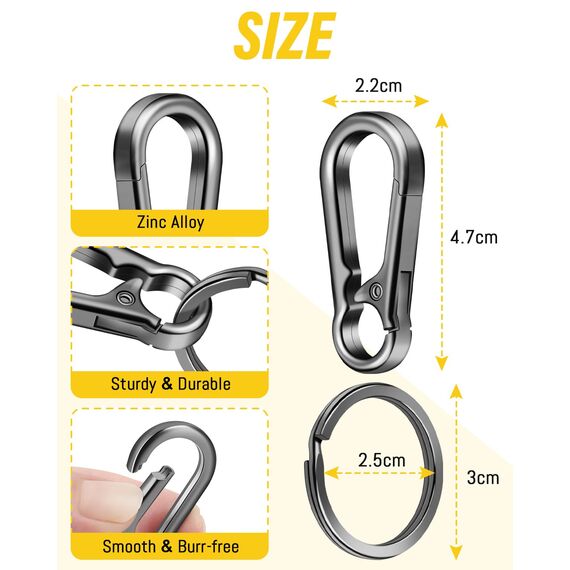 3 Stück Karabiner Schlüsselanhänger,Caianwin Karabinerhaken Klein Metall Schlüsselkarabiner,Schlüsselring mit Karabiner für Aufhängen im Rucksack, Autoschlüssel