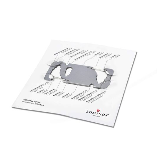 Geschenkartikel: ROMINOX Key Tool // Link – 20 Funktionen, Karabiner, Keytool Schlüsselanhänger, Edelstahl Multitool, Multifunktionswerkzeug, Kleinigkeit für Adventskalender