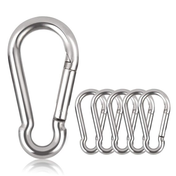 Karabiner Legierter Stahl, Schlüsselanhänger Karabinerhaken 60mm x φ6mm belastbar bis 160 kg Kletterhaken verzinkt (6 Stück)