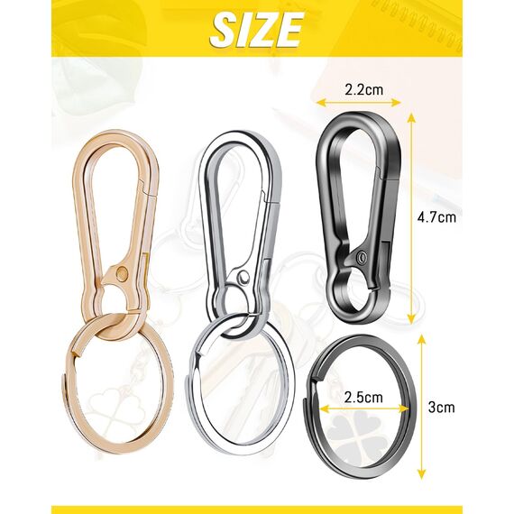 3 Stück Karabiner Schlüsselanhänger, Karabinerhaken Klein Metall Schlüsselkarabiner Carabiner, Schlüsselring mit Karabiner für Aufhängen im Rucksack, Autoschlüssel (Gold)