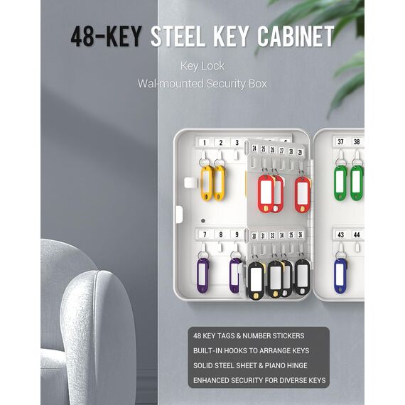 Uniclife 48 Position Schlüssel Kabinett mit Kombination Lock Resettable Weiß Digital Security Storage Box Stahl Schlüssel Organizer mit bunten Schlüsselanhänger Etiketten Aufkleber und Haken