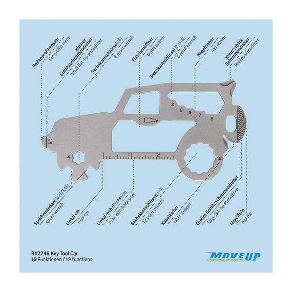 Geschenkartikel: ROMINOX Key Tool // SUV, 19 Funktionen, Keytool Schlüsselanhänger, Edelstahl Multitool, Multifunktionswerkzeug, Kleinigkeit für Adventskalender