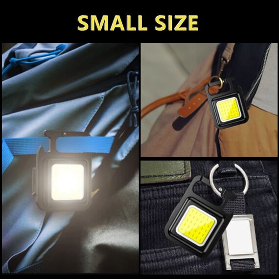 2 Stück COB Schlüsselanhänger-Taschenlampe,4 Modi USB Wiederaufladbare Wasserdichte 800 Lumen LED Kleine Taschenlampen,tragbare Taschenlampe mit Klapphalterung, Flaschenöffner und Magnetfuß