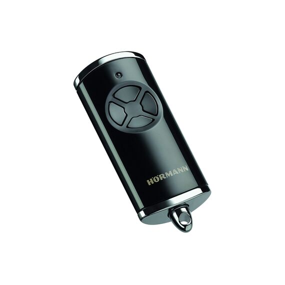 Hörmann Handsender HSE 4 BS (Frequenz 868 MHz, Garagentorantrieb mit Chrom-Kappen, Batterien, Maße 28x70x14 mm, inkl. Schlüsselring) 4511561, Schwarz Hochglanz