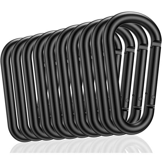pullther 10 Stück Aluminium Karabinerhaken, 75mm/2.95'' Karabinerhaken groß, Korrosionsbeständige D-Ring Karabiner Schlüsselanhänger für Outdoor Sport, Wandern, Camping, Angeln - Schwarz