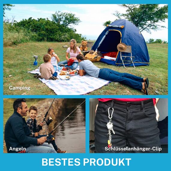 Der Traum 12 Stück Karabinerhaken Edelstahl, 6 x 60mm – Karabiner mit Belastbarkeit von 140 KG – Ideal für Schlüsselanhänger, Camping, Wandern, Reisen, Angeln, Rucksack (Silber)