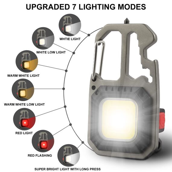 T-SUN Tragbare Mini LED Arbeitsleuchte Schlüsselanhänger Taschenlampe 7 Modi 800 Lumen Wiederaufladbare Inspektionsleuchten mit Flaschenöffner Magnetfuß für Camping Reparatur Notbeleuchtung (4 PCS)