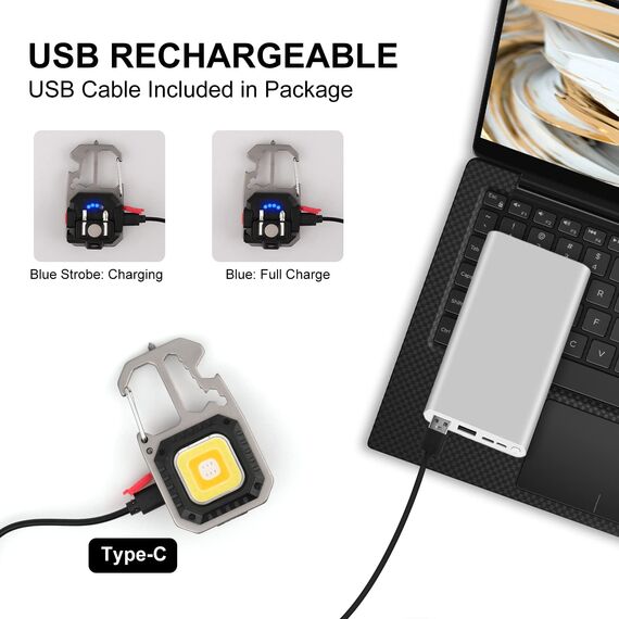 T-SUN Tragbare Mini LED Arbeitsleuchte Schlüsselanhänger Taschenlampe 7 Modi 800 Lumen Wiederaufladbare Inspektionsleuchten mit Flaschenöffner Magnetfuß für Camping Reparatur Notbeleuchtung (4 PCS)