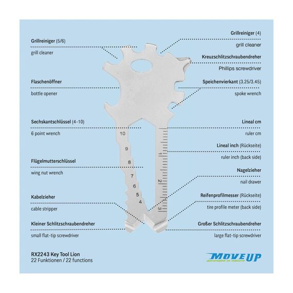 Geschenkartikel: ROMINOX Key Tool // Lion, 22 Funktionen, Edelstahl Multitool, Multifunktionswerkzeug, Kleinigkeit für Adventskalender