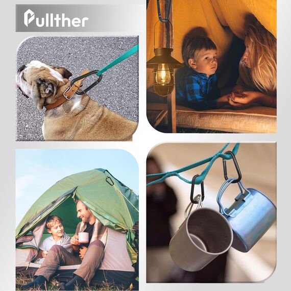 pullther 10 Stück Aluminium Karabinerhaken, 75mm/2.95'' Karabinerhaken groß, Korrosionsbeständige D-Ring Karabiner Schlüsselanhänger für Outdoor Sport, Wandern, Camping, Angeln - Schwarz