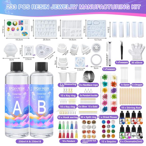 YUTUY Epoxidharz Set Anfänger,Glasklar Resin Harz Gießen Set,500ml Epoxidharz Schlüsselanhänger Set mit Epoxidharz Farben,Messbecher Aus Silikon,Glitzer