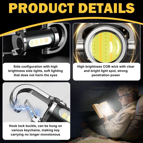 TaimeiMao Superhelle Mini-Schlüsselanhänger, Superhelle Mini Led Taschenlampe, Taschenlampe LED Aufladbar, Taschenlampe Wasserdicht für Haushalt Auto Outdoorarbeit Reisen Camping(9cm)