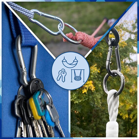 GARSIDURO® Karabinerhaken | 5er Set 7x70 mm | Karabiner Stahl verzinkt DIN 5299 | Feuerwehr-Karabiner mit Schnappverschluss geeignet als Schlüsselanhänger oder für Schwerlast und Hundeleine Wohnwagen