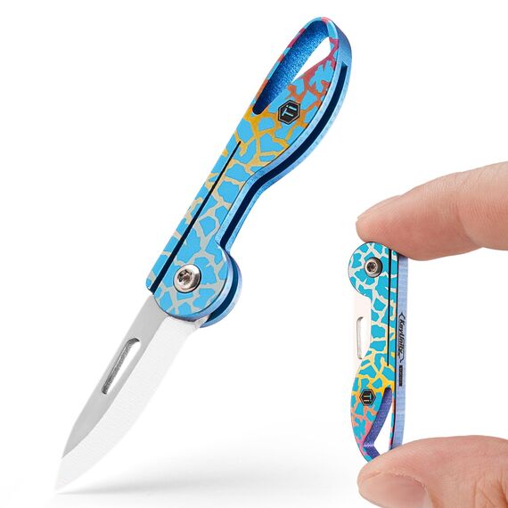 KeyUnity KK05 Kleines Titan-Klappmesser, Mini-Edc Messer mit integriertem Schlüsselloch, Leichtes Schlüsselanhänger Messer für Camping (Riss)