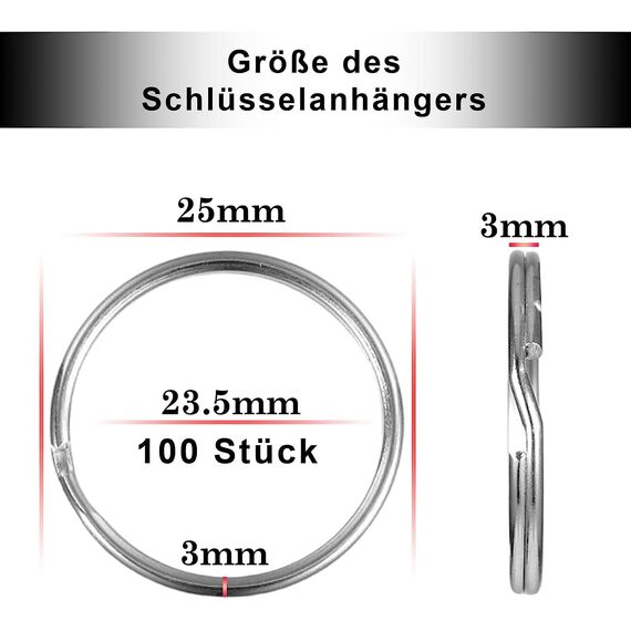 100 Stück Edelstahl Schlüsselanhänger Metallringe für Schlüsselanhänger DIY Auto Haus Zubehör (25mm)