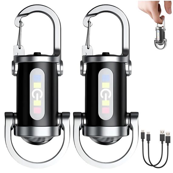 TaimeiMao 2 Stück 1200LM Superhelle Mini-Schlüsselanhänger, Superhelle Mini Led Taschenlampe, Taschenlampe LED Aufladbar, taschenlampe Wasserdicht für Haushalt Auto Outdoorarbeit Reisen Camping