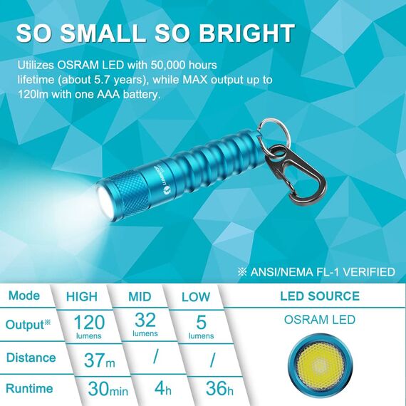 LUMINTOP EDC01 Mini LED Taschenlampe 120 Lumen Superhelle, 3 Modi, IPX8 wasserdicht, kleine lampe(Blau)