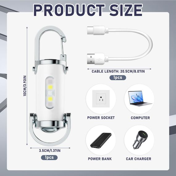 TaimeiMao 1200LM Superhelle Mini-Schlüsselanhänger, Superhelle Mini Led Taschenlampe, Taschenlampe LED Aufladbar, taschenlampe Wasserdicht für Haushalt Auto Outdoorarbeit Reisen Camping (Weiß)