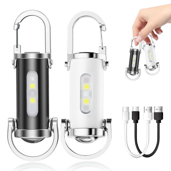 1200LM Superhelle Mini-Schlüsselanhänger, Superhelle Mini Led Taschenlampe, Taschenlampe LED Aufladbar, taschenlampe Wasserdicht für Haushalt Auto Outdoorarbeit Reisen Camping（Schwarz und Weiß）