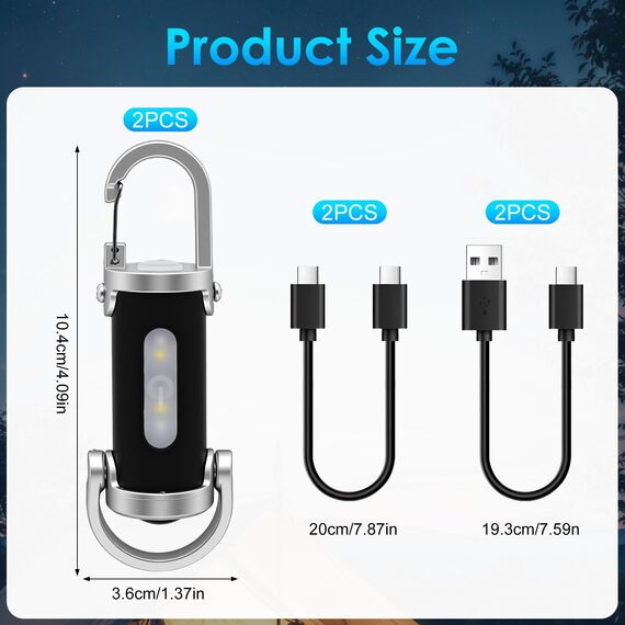 2 Stück Portable Rechargeable Bright Keychain Flashlight Phone Charger,1200LM Mini-Schlüsselanhänger, Superhelle Mini Led Taschenlampe, Taschenlampe Wasserdicht für Haushalt Auto Reisen Camping
