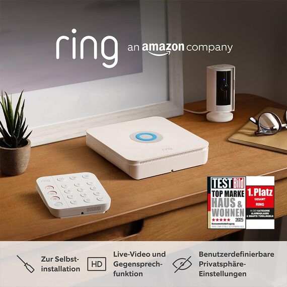 Ring Alarm - S + Innenkamera (Indoor Camera, 2. Gen.) im Paket | Alarmanlage für Haus & Wohnung mit WLAN & Kamera | Alarm-Benachrichtigungen auf dein Smartphone, haustierfreundlich | Alexa-kompatibel
