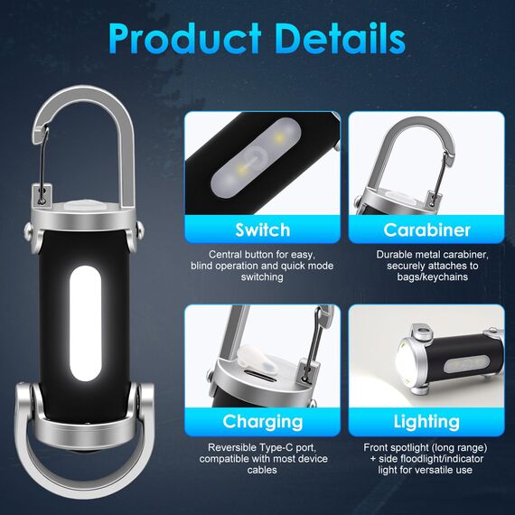 2 Stück Portable Rechargeable Bright Keychain Flashlight Phone Charger,1200LM Mini-Schlüsselanhänger, Superhelle Mini Led Taschenlampe, Taschenlampe Wasserdicht für Haushalt Auto Reisen Camping