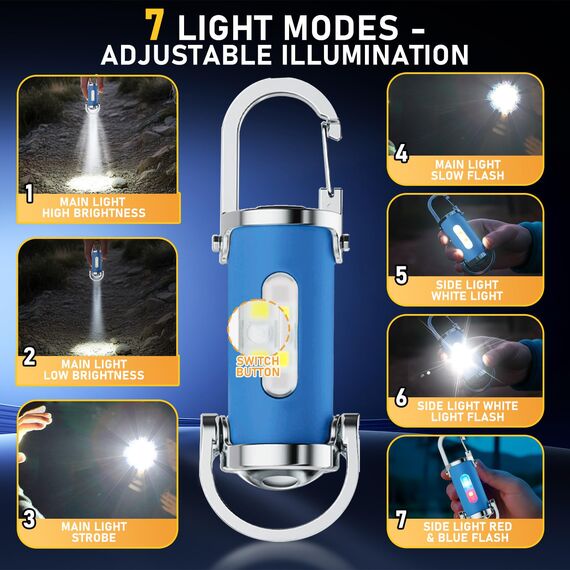 2 Stück 1200LM Superhelle Mini-Schlüsselanhänger, Superhelle Mini Led Taschenlampe, Taschenlampe LED Aufladbar, taschenlampe Wasserdicht für Haushalt Auto Outdoorarbeit Reisen Camping (Blau)