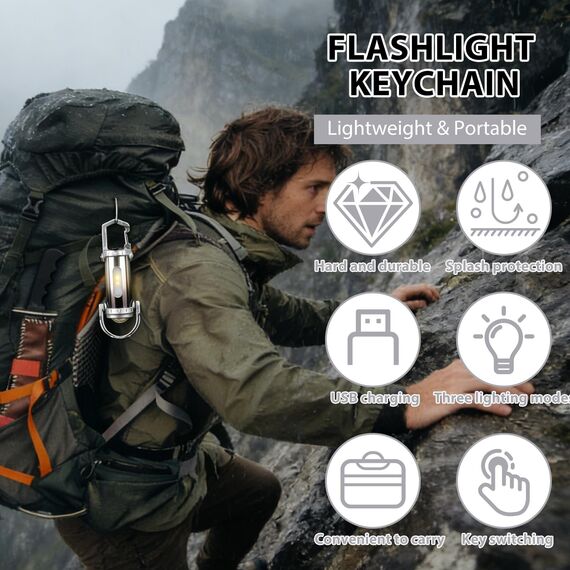 TaimeiMao Superhelle Mini-Schlüsselanhänger, Superhelle Mini Led Taschenlampe, Taschenlampe LED Aufladbar, Taschenlampe Wasserdicht für Haushalt Auto Outdoorarbeit Reisen Camping(Silber)