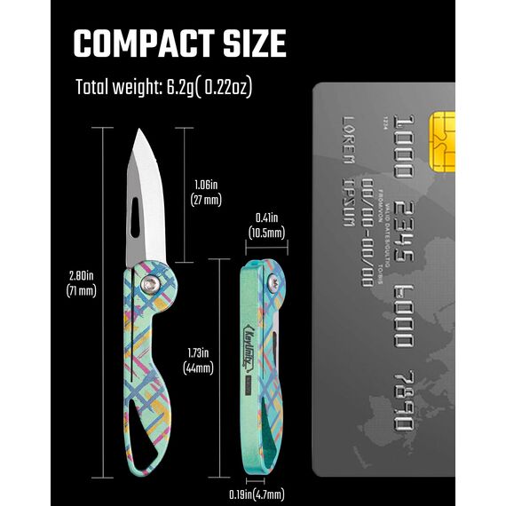 KeyUnity KK05 Titan Taschenmesser Klein Mini-Edc Messer Rasiermesserscharfe Kleines Klappmesser, Leichtes EDC Schlüsselanhänger Messer für Camping, Wandern und Outdoor (Acid-Grün)