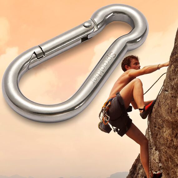 sprookber Karabiner schlüsselanhänger, karabinerhaken Edelstahl karabiner für Camping, Angeln, 6 Stück