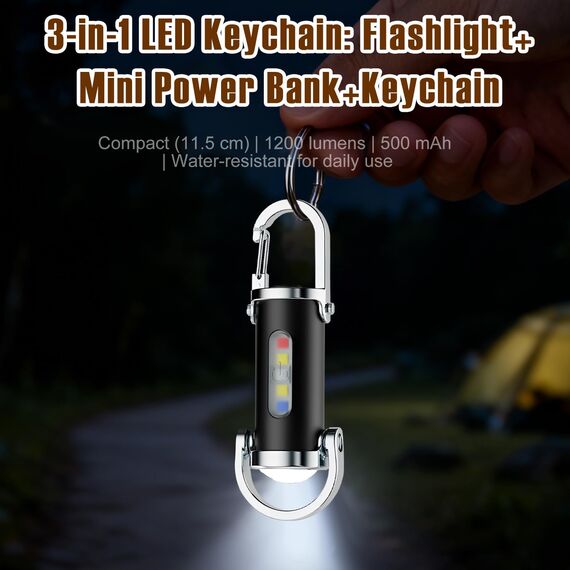 Portable Rechargeable Bright Keychain Flashlight Phone Charger,mit Power Bank für Outdoor,1200LM Superhelle Mini-Schlüsselanhänger, Superhelle Mini Led Taschenlampe, Taschenlampe Wasserdicht für Haush