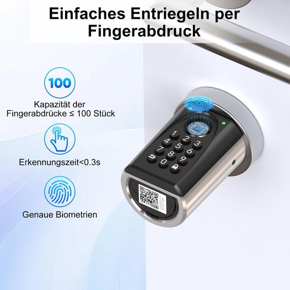 WELOCK ToucD41 Türschloss Fingerabdruck,Elektronisches Code Schloss,Smart Lock mit RFID Karte,APP,WiFi,Fingerabdruck Schloss Haustür IP65,Smartes Türschloss Öffnen für Türen von 50-100mm