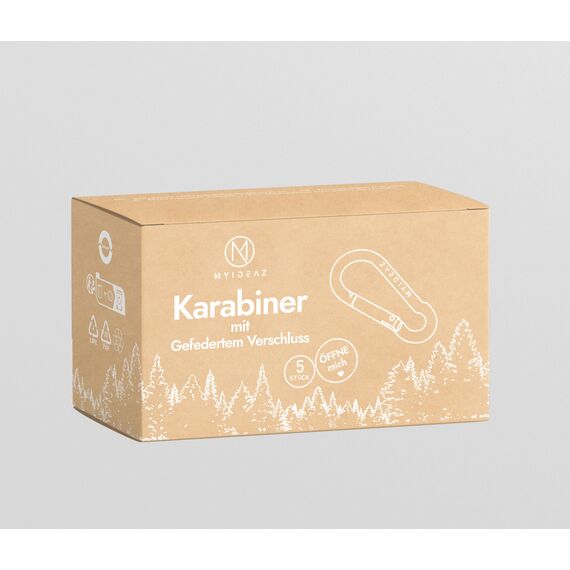 MyIdeaz Karabinerhaken 5er Set - 100 mm x 10 mm groß mit Schnappverschluss aus hochwertigem Premiumstahl für Camping, Wandern, Schlüsselanhänger, Karabiner bis 350 kg