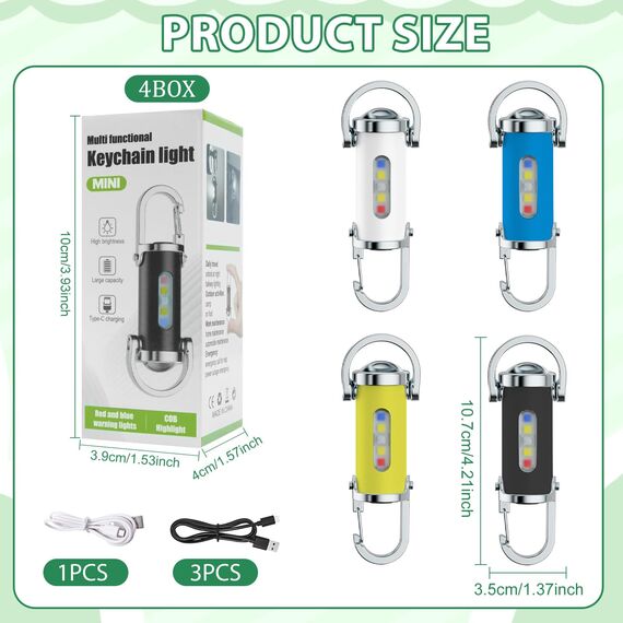 TaimeiMao 4 Stück 1200LM Superhelle Mini-Schlüsselanhänger, Superhelle Mini Led Taschenlampe, taschenlampe Wasserdicht für Haushalt Auto Outdoorarbeit Reisen Camping（Blau, Gelb, Schwarz und Weiß）
