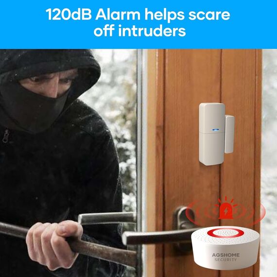 AGSHOME Alarmanlage, kabellos, 15 Stück, WLAN, Sicherheit, Einbrecher System kabellos, 120 dB, Sicherheitssets für zu Hause, erweiterbar – kompatibel mit Alexa, Google Assistant