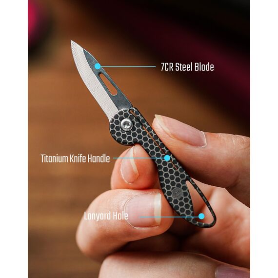 KeyUnity Titan Taschenmesser Klein Mini-Edc Messer Rasiermesserscharfe Kleines Klappmesser,Leichtes EDC Schlüsselanhänger Messer für Camping,Wandern und Outdoor(Hex Schwarz)