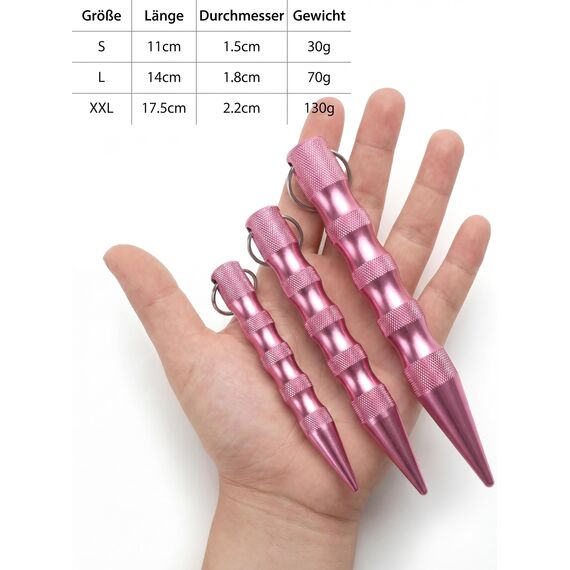 Kubotan Selbstverteidigung Schlüsselanhänger mit Glasbrecher – Survival-Tool für unterwegs - Grip Griff - Ideal für Frauen & Männer, Pendler & Reisen, Druckverstärker & Notfallhammer (L - Pink)