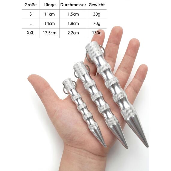 ascaipe Kubotan mit Extra Grip Selbstverteidigung Druckverstärker als Notfallhammer aus Aluminium 11cm 14cm 17,5cm, Schlüsselanhänger