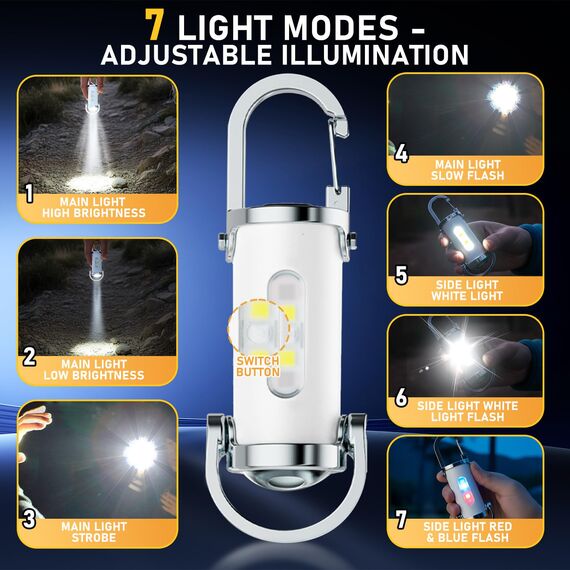 1200LM Superhelle Mini-Schlüsselanhänger, Superhelle Mini Led Taschenlampe, Taschenlampe LED Aufladbar, taschenlampe Wasserdicht für Haushalt Auto Outdoorarbeit Reisen Camping（Schwarz und Weiß）