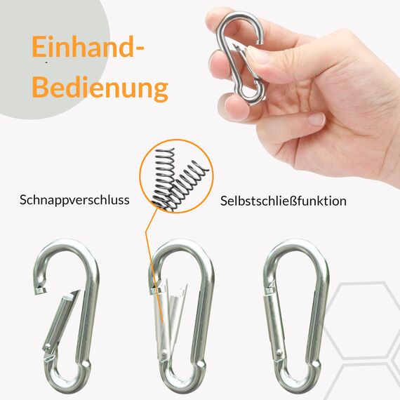 Karabinerhaken 10er Set, Karabiner bis 230 kg, Schlüsselanhänger Karabinerhaken für Hängematten, Camping, Wandern