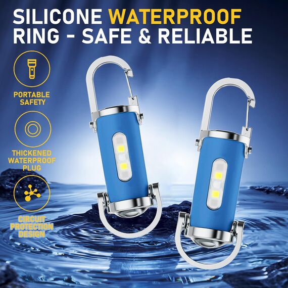 2 Stück 1200LM Superhelle Mini-Schlüsselanhänger, Superhelle Mini Led Taschenlampe, Taschenlampe LED Aufladbar, taschenlampe Wasserdicht für Haushalt Auto Outdoorarbeit Reisen Camping (Blau)