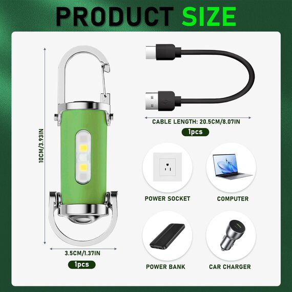 TaimeiMao 1200LM Superhelle Mini-Schlüsselanhänger, Superhelle Mini Led Taschenlampe, Taschenlampe LED Aufladbar, taschenlampe Wasserdicht für Haushalt Auto Outdoorarbeit Reisen Camping (Grün)