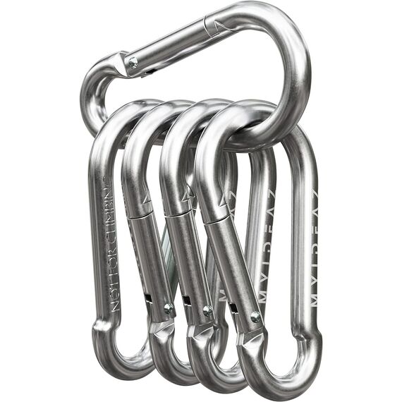 MyIdeaz Karabinerhaken 5er Set - 100 mm x 10 mm groß mit Schnappverschluss aus hochwertigem Premiumstahl für Camping, Wandern, Schlüsselanhänger, Karabiner bis 350 kg